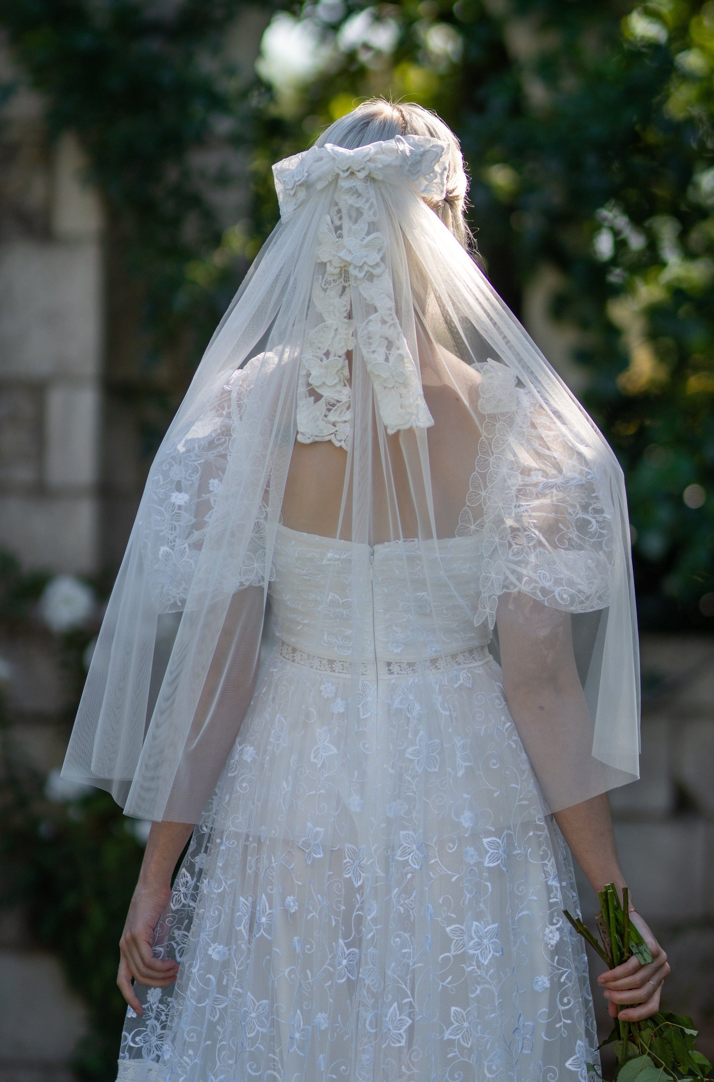 Fairy Tong Veil One Size / Diamond White Aurora Butterfly Bow Veil - Waist Length