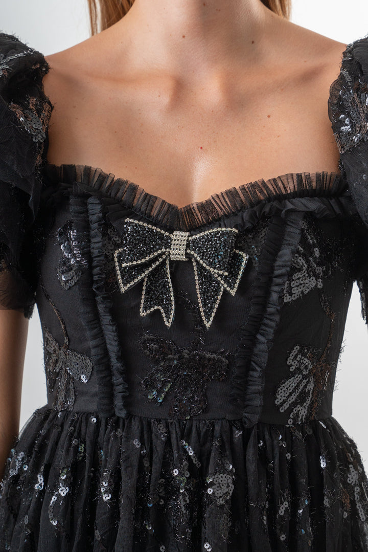 Bow Angel Sequin Dress - Black - Fairy Tong