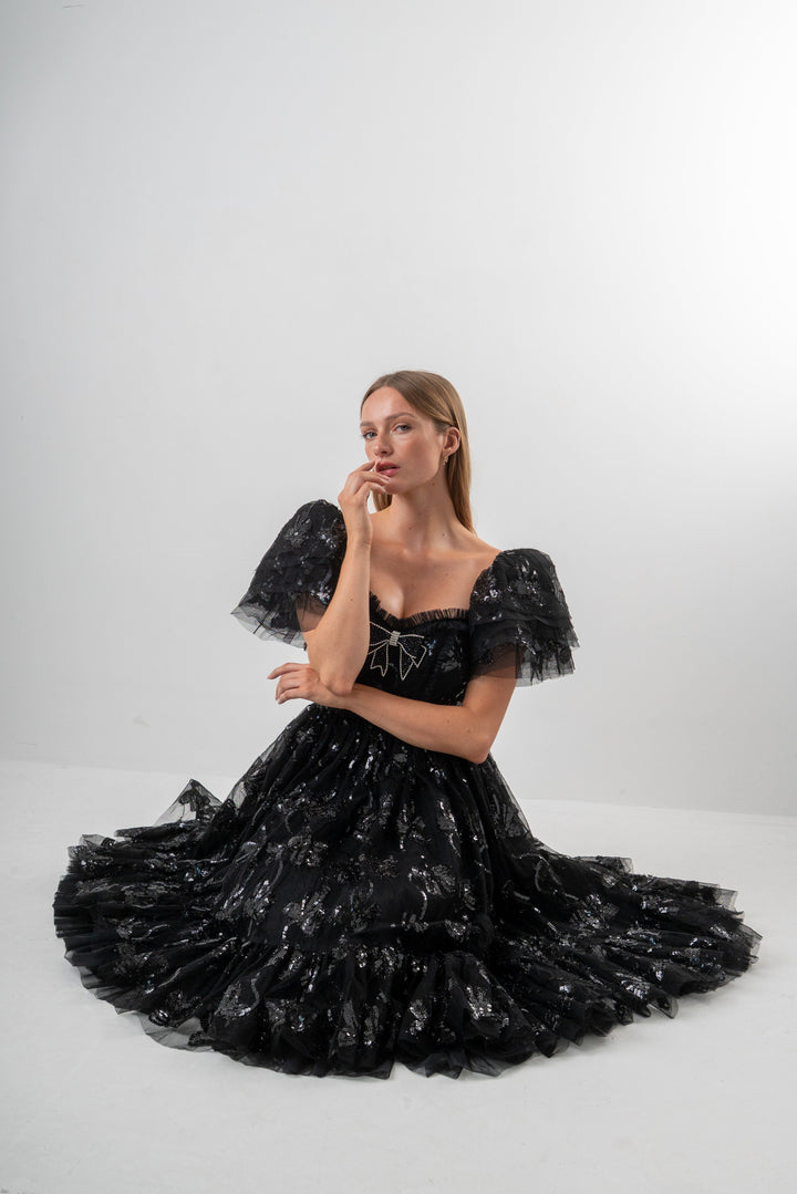 Bow Angel Sequin Dress - Black - Fairy Tong