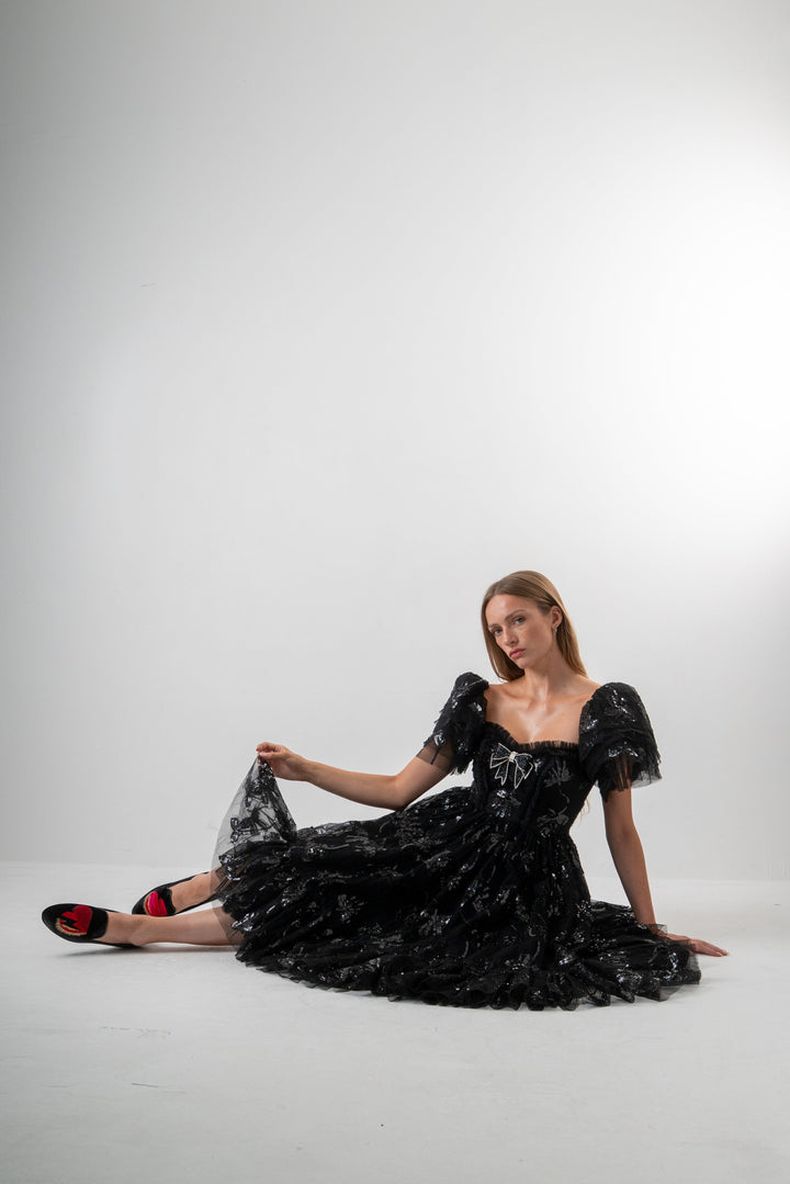 Bow Angel Sequin Dress - Black - Fairy Tong