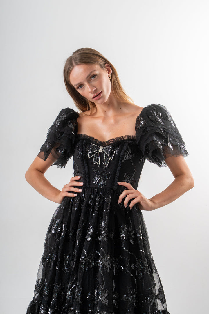 Bow Angel Sequin Dress - Black - Fairy Tong