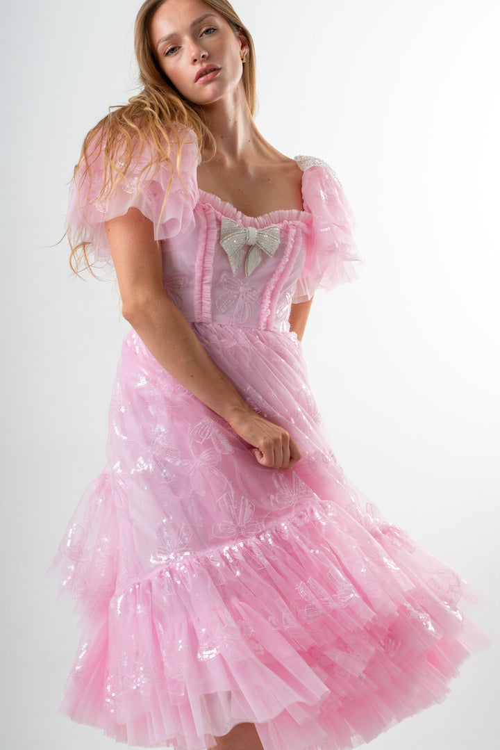 Bow Angel Sequin Dress - Pink - Fairy Tong
