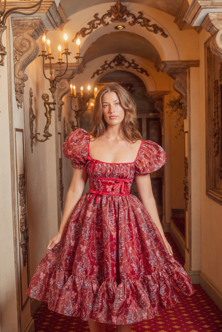 Rococo Melody Midi Dress - Wine