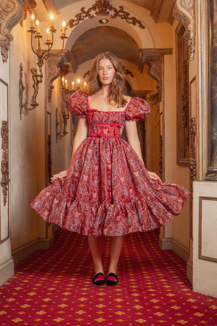 Rococo Melody Midi Dress - Wine