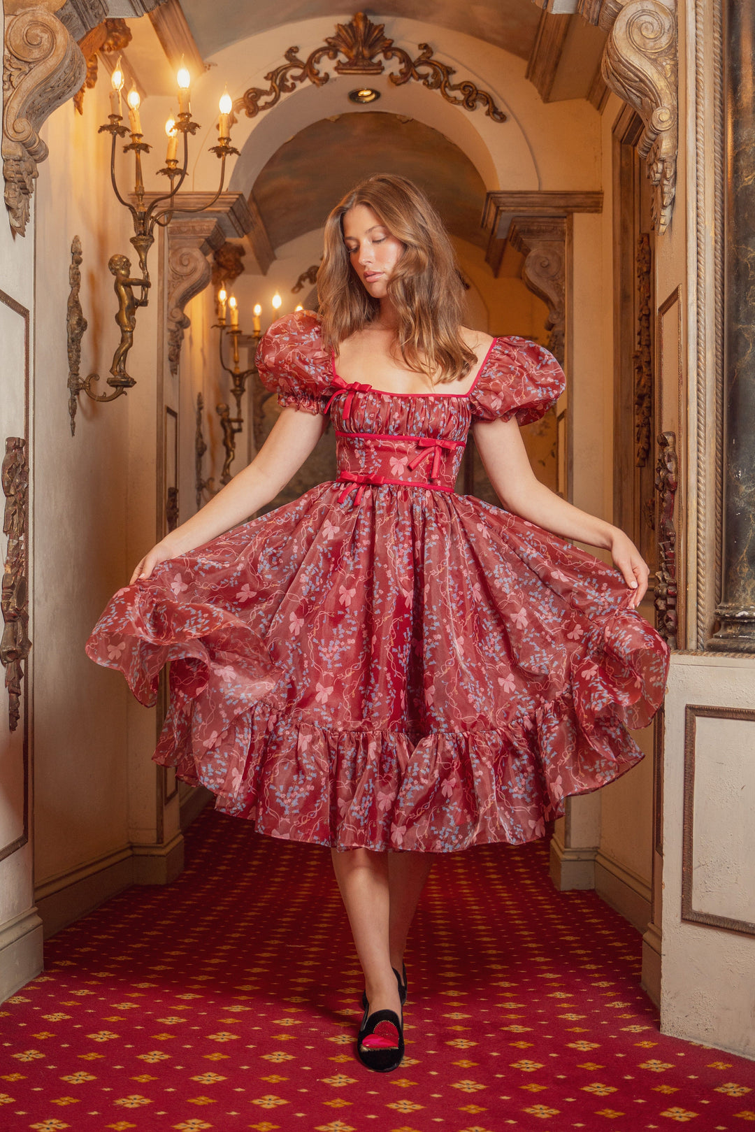 Rococo Melody Midi Dress - Wine