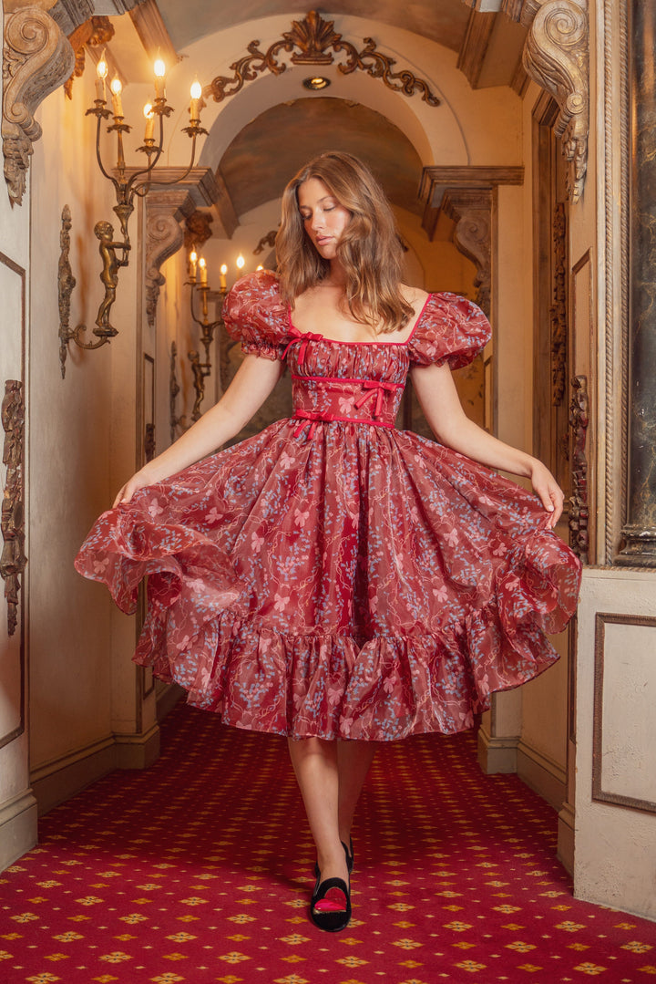 Rococo Melody Midi Dress - Wine