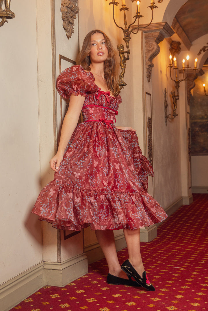 Rococo Melody Midi Dress - Wine