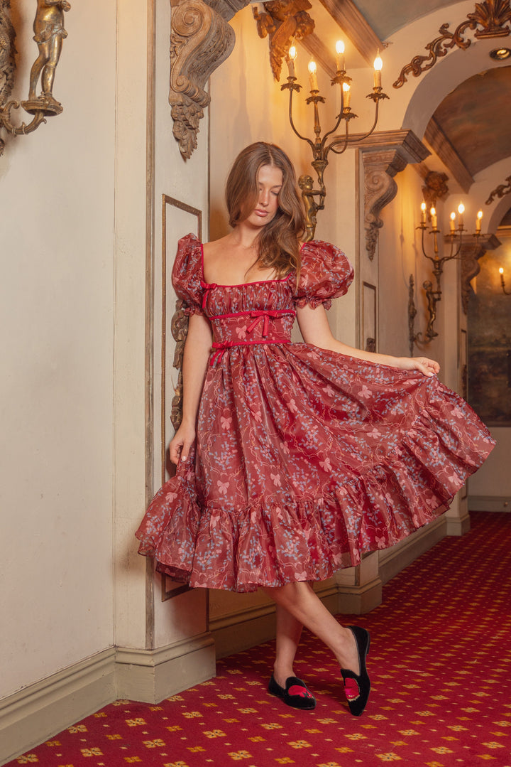 Rococo Melody Midi Dress - Wine