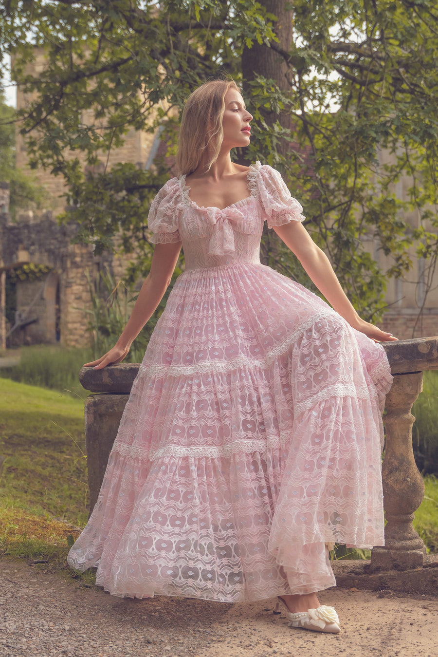 LINH PHUNG Elegant Fairycore Nude Sable Maxi Dress