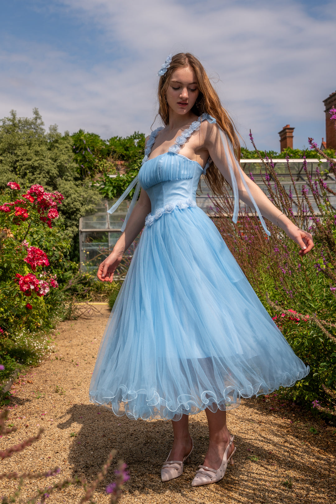 Blossom Belle Tulle Midi Dress - Blue