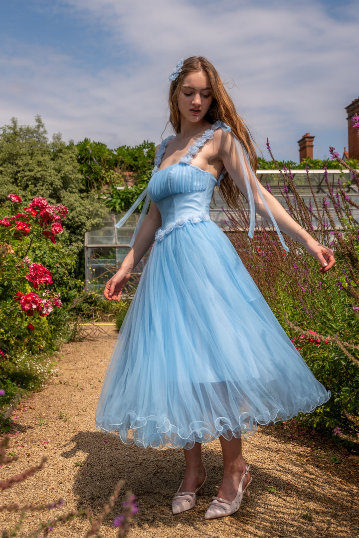 Blossom Belle Tulle Midi Dress - Blue