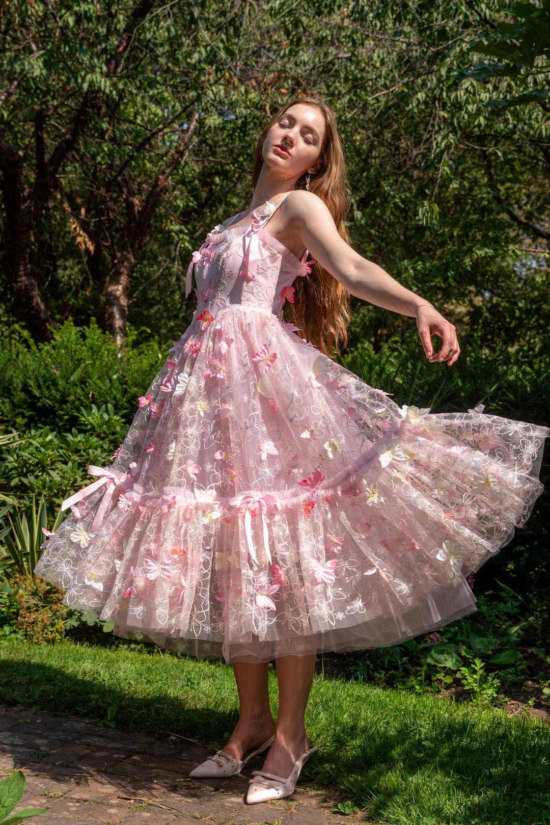 Dancing Petal &amp; Butterfly Midi Dress
