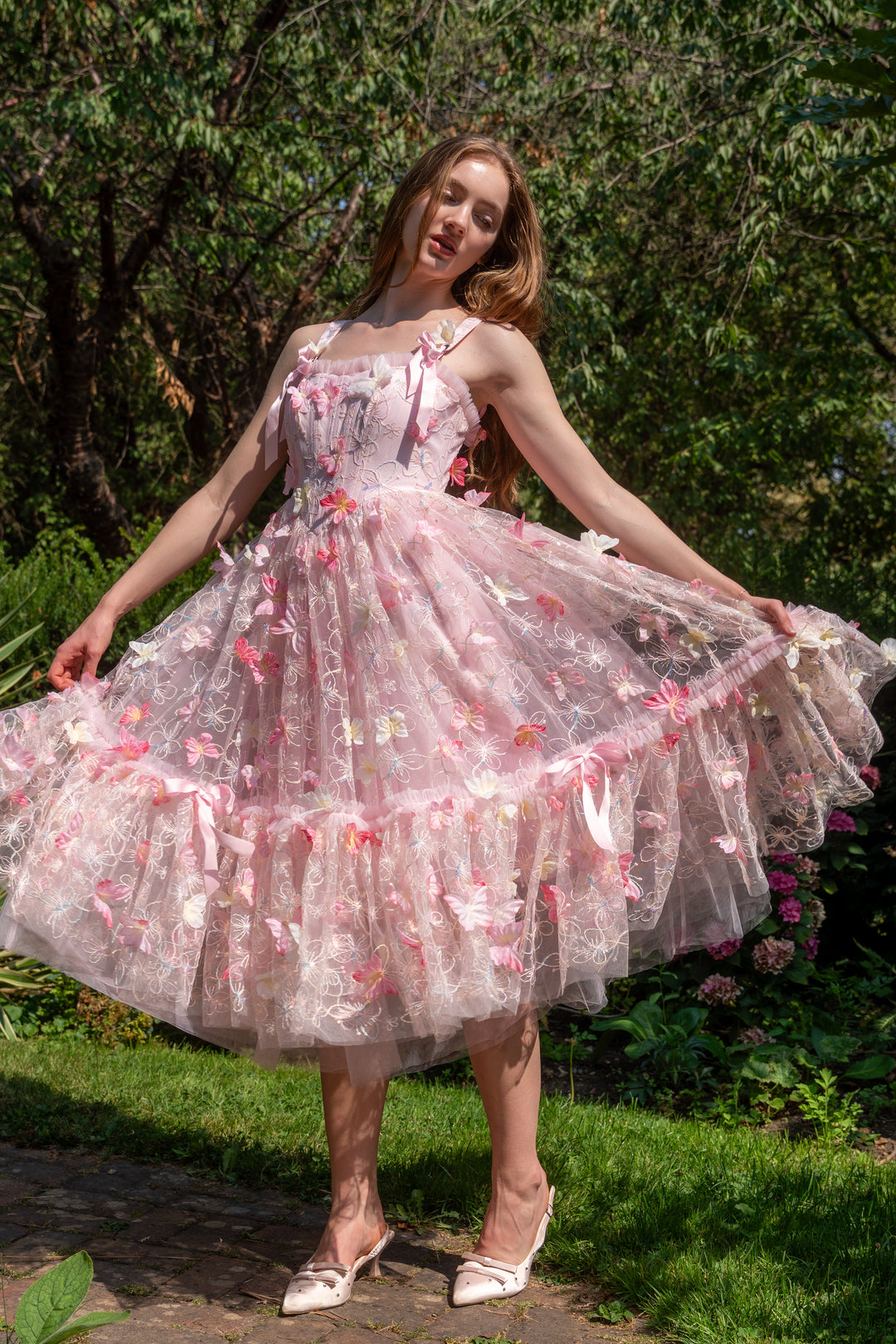 Dancing Petal &amp; Butterfly Midi Dress