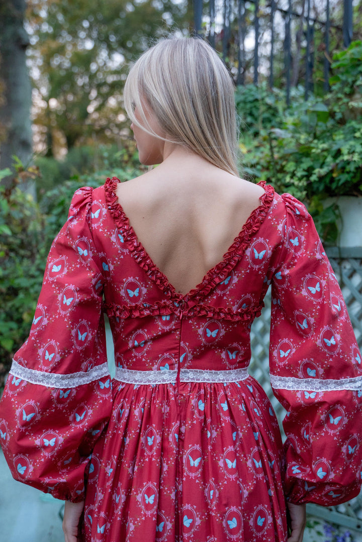 Flutter Lace Bloom Maxi Dress - Lipstick Red - Fairy Tong