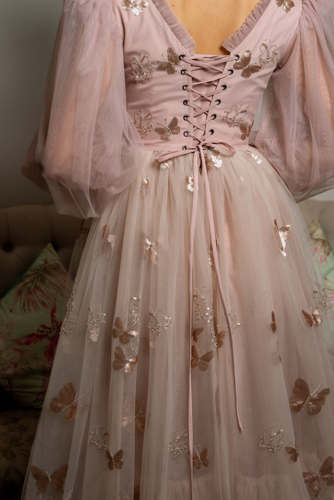 Golden Monarch Sequin Midi Dress Fairy Tong Golden Monarch Sequin Midi Dress Fairy Tong