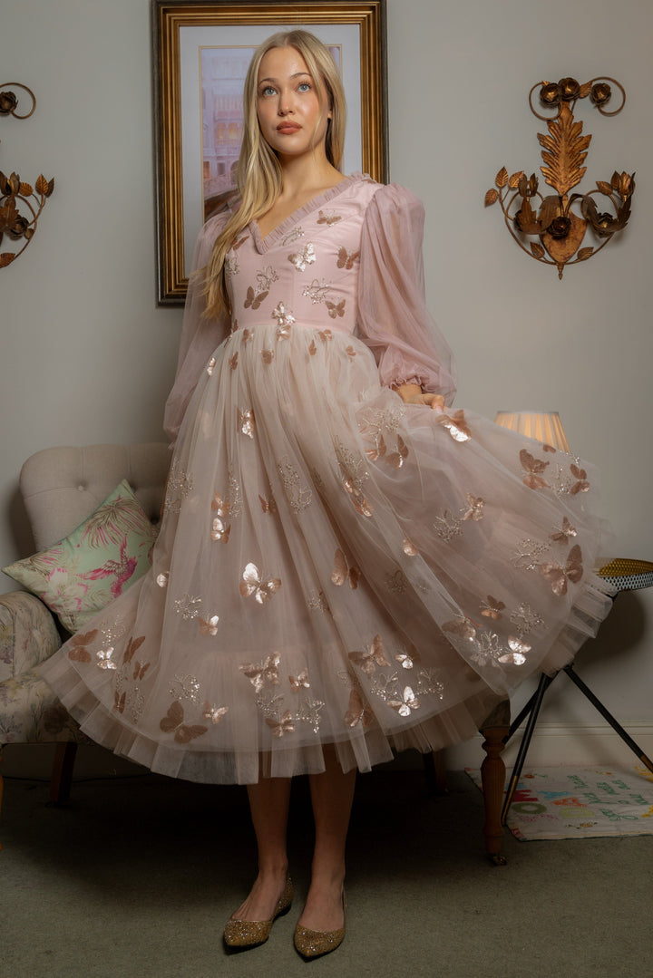 Golden Monarch Sequin Midi Dress - Fairy Tong