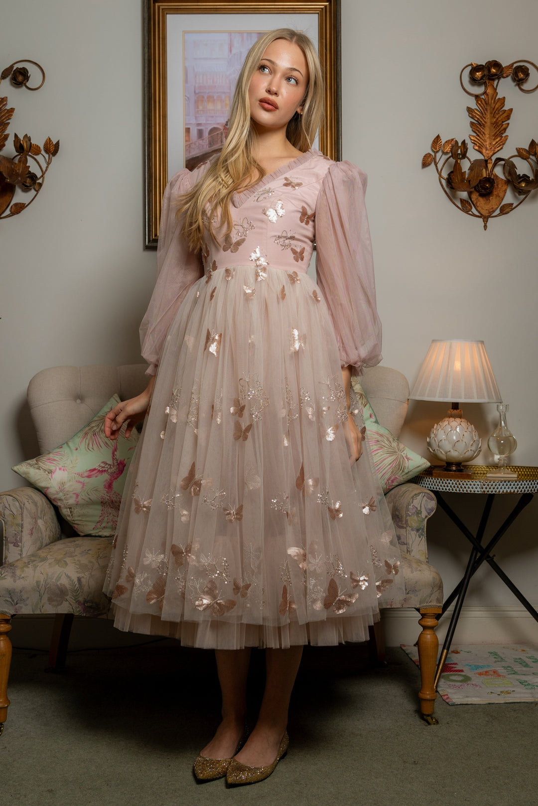 Golden Monarch Sequin Midi Dress - Fairy Tong