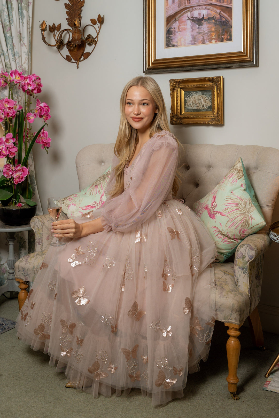 Golden Monarch Sequin Midi Dress - Fairy Tong