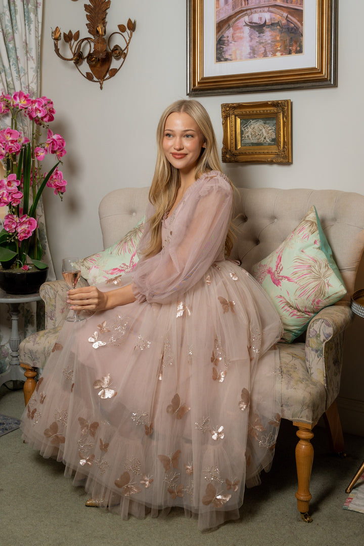 Golden Monarch Sequin Midi Dress - Fairy Tong