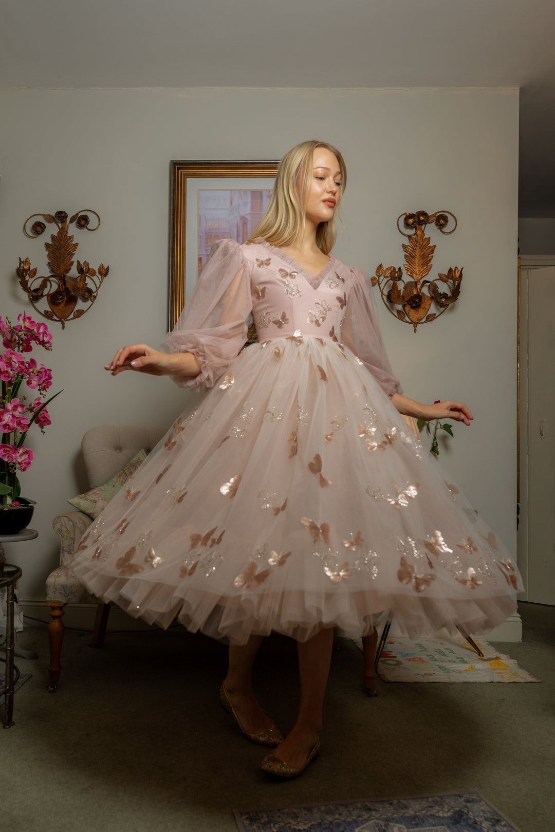 Golden Monarch Sequin Midi Dress - Fairy Tong