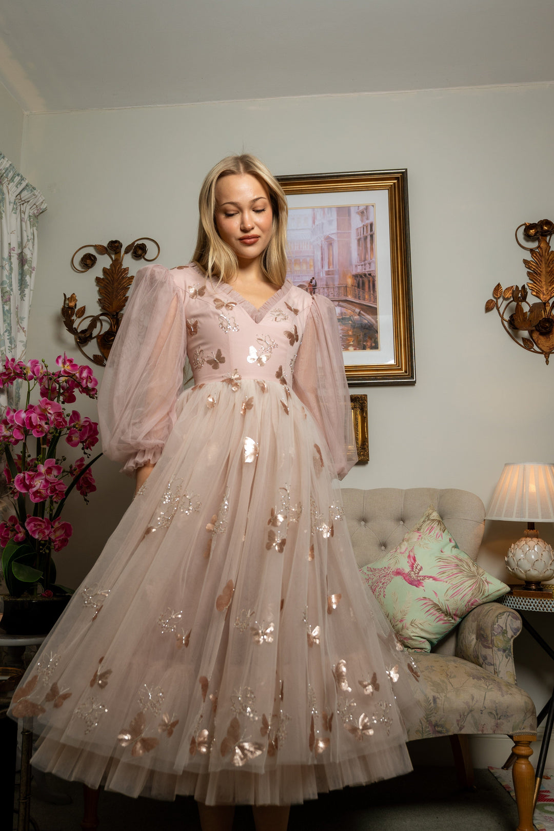 Golden Monarch Sequin Midi Dress - Fairy Tong