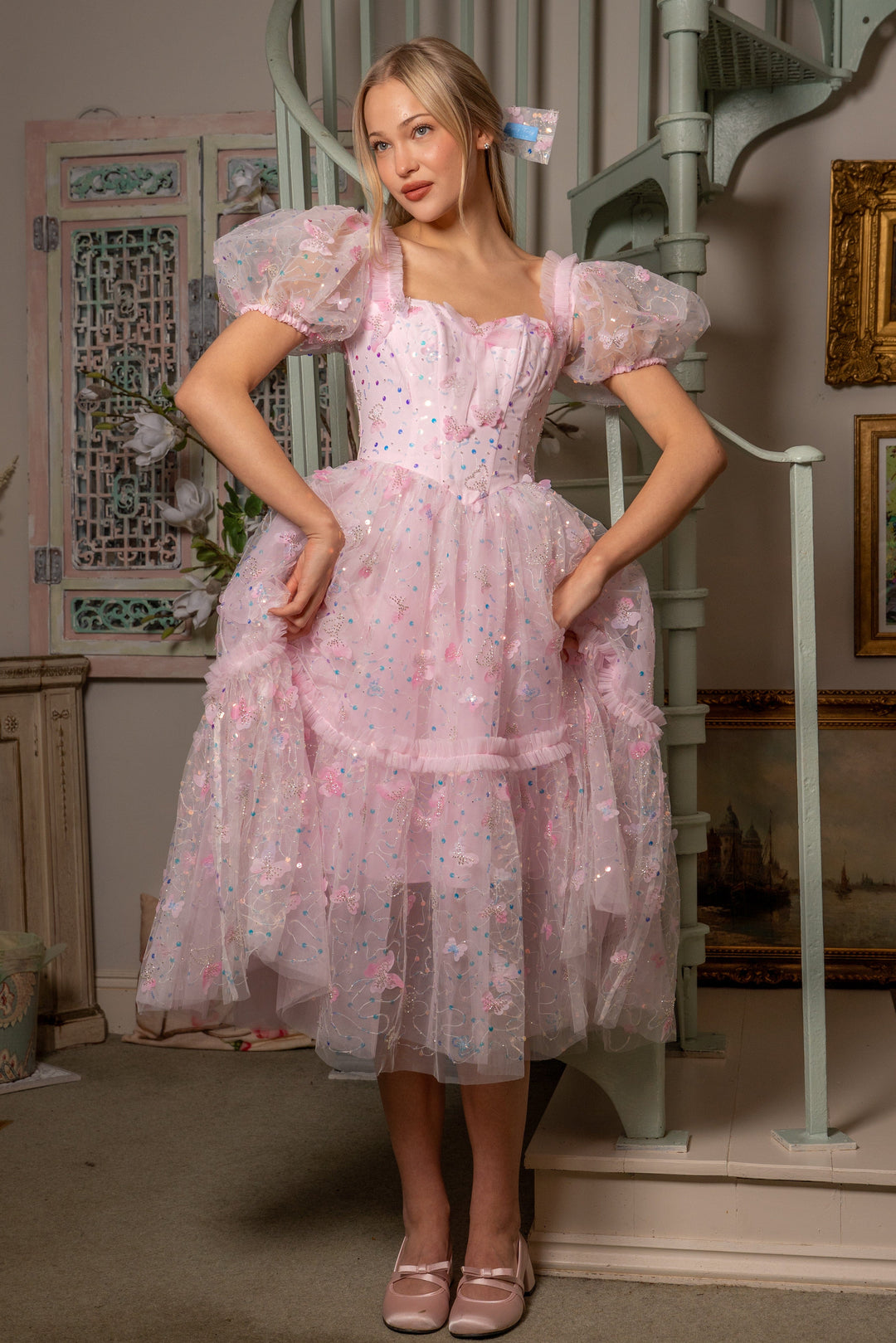 Fairy Hairstreak Midi Dress - Baby Pink - Fairy Tong