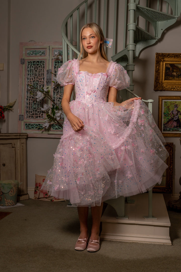 Fairy Hairstreak Midi Dress - Baby Pink - Fairy Tong