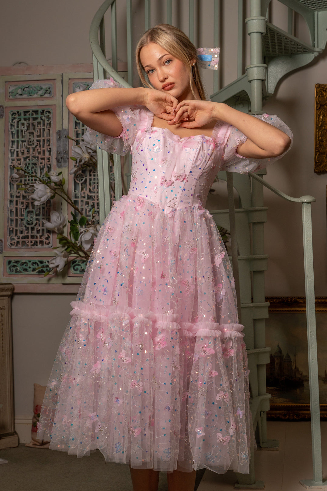 Fairy Hairstreak Midi Dress - Baby Pink - Fairy Tong