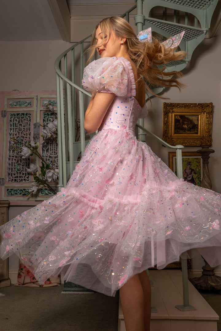 Fairy Hairstreak Midi Dress - Baby Pink - Fairy Tong