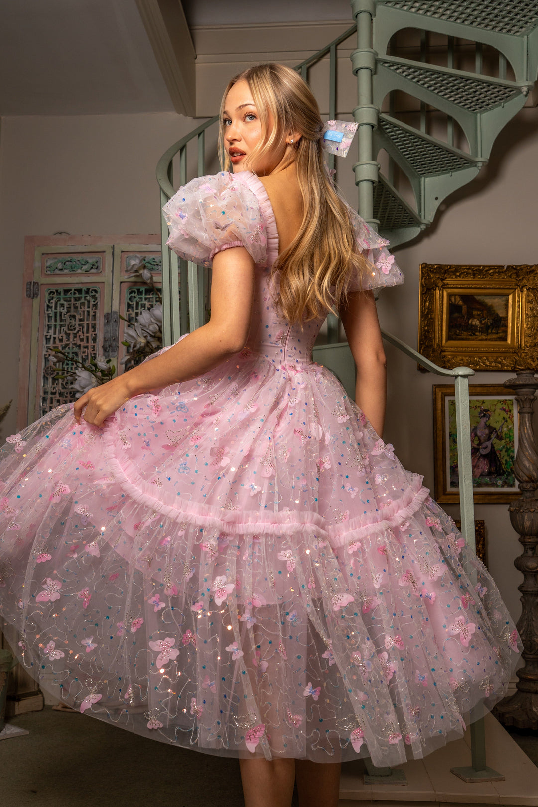 Fairy Hairstreak Midi Dress - Baby Pink - Fairy Tong