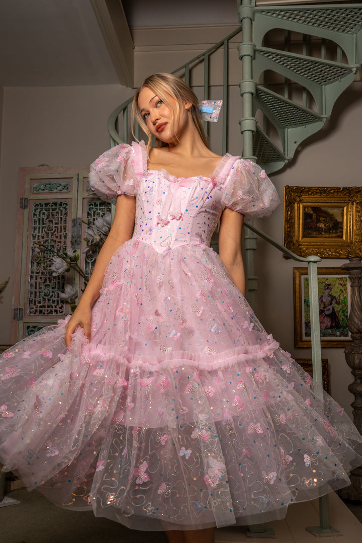 Fairy Hairstreak Midi Dress - Baby Pink - Fairy Tong