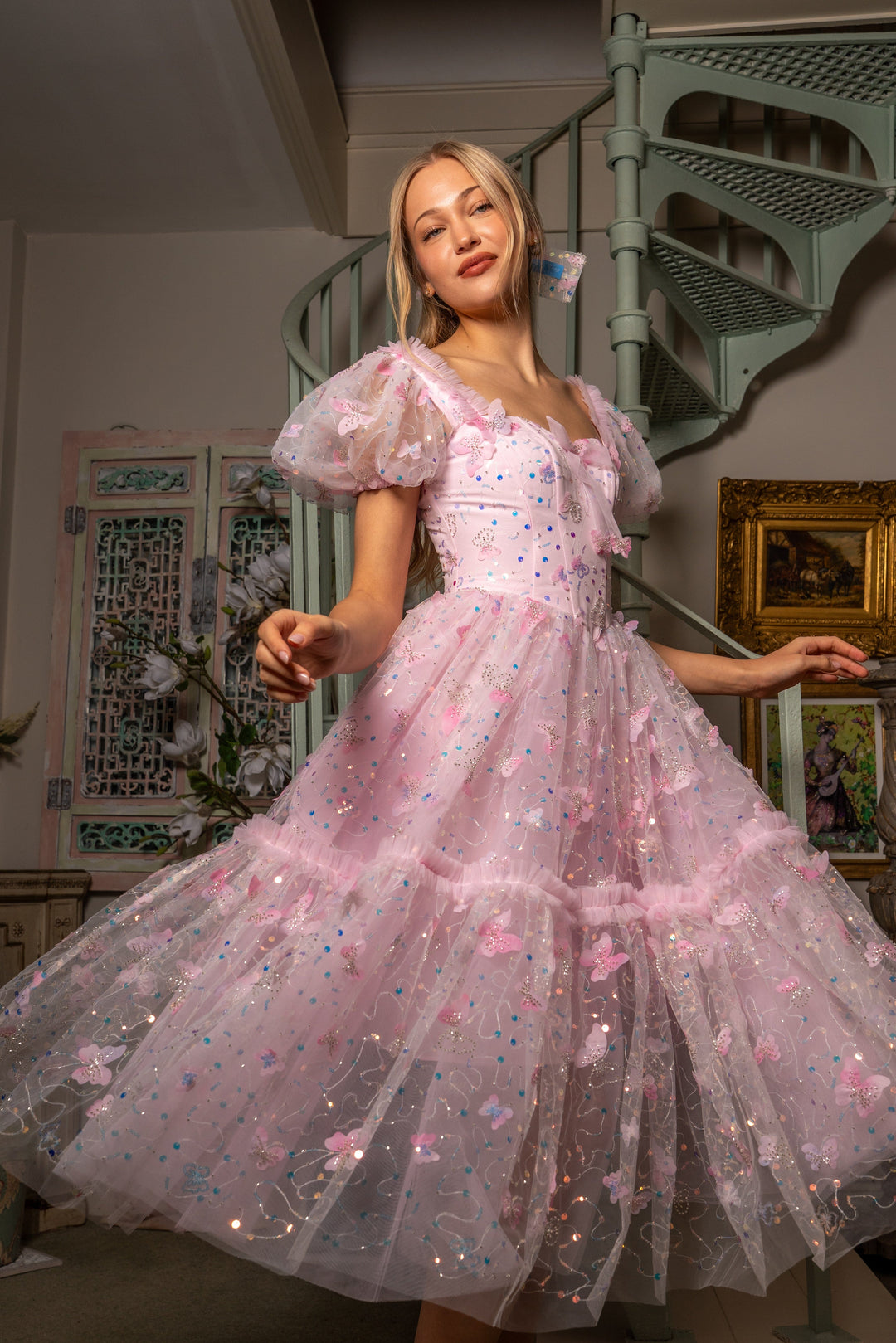 Fairy Hairstreak Midi Dress - Baby Pink - Fairy Tong