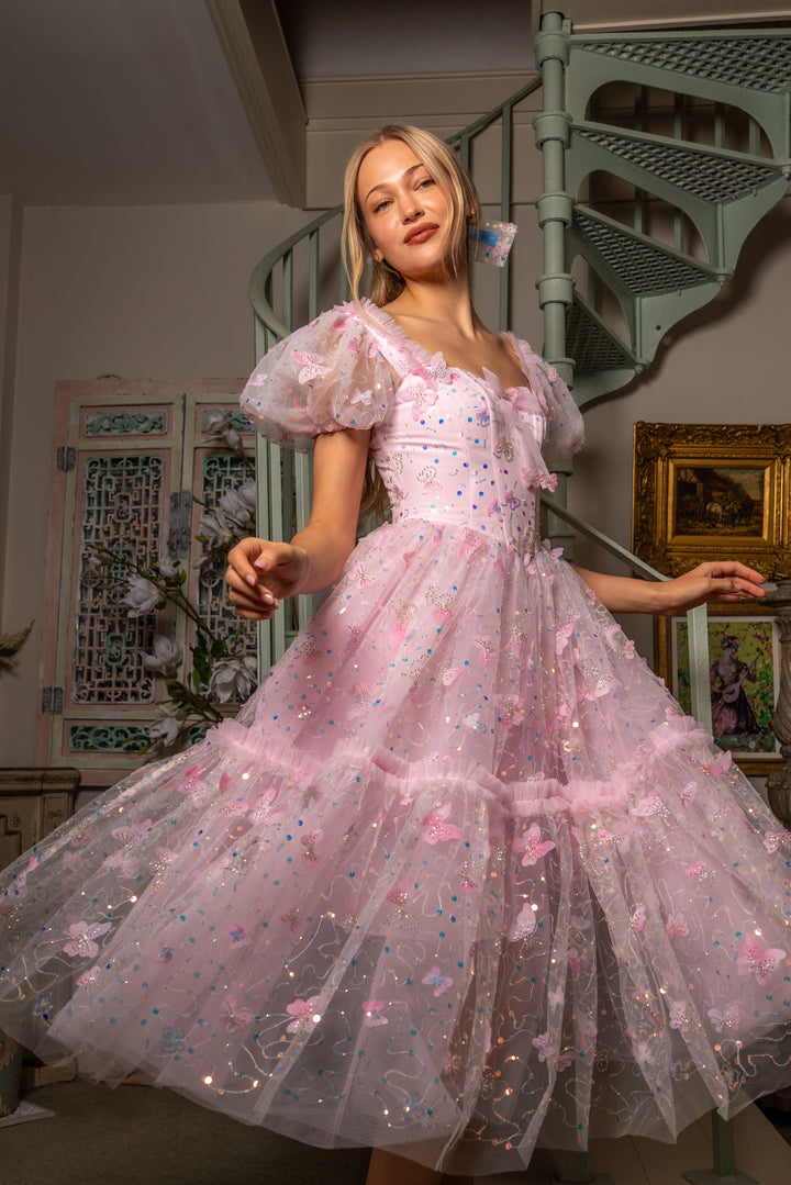 Fairy Hairstreak Midi Dress - Baby Pink - Fairy Tong