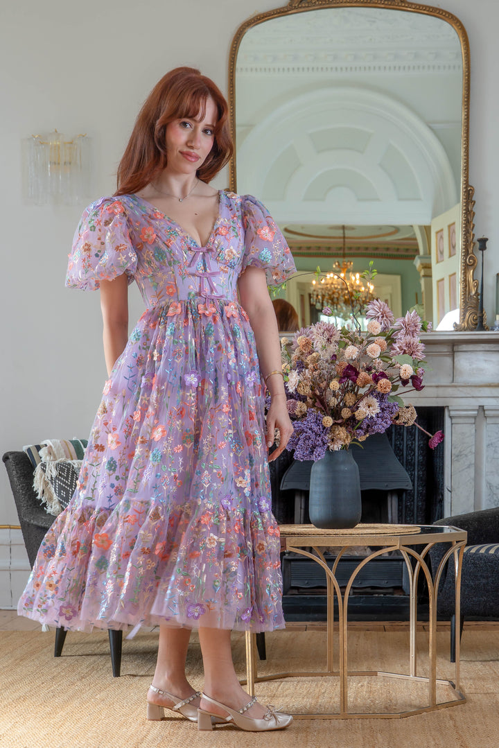 Enchanted Meadow Midi Dress - Violet - Fairy Tong