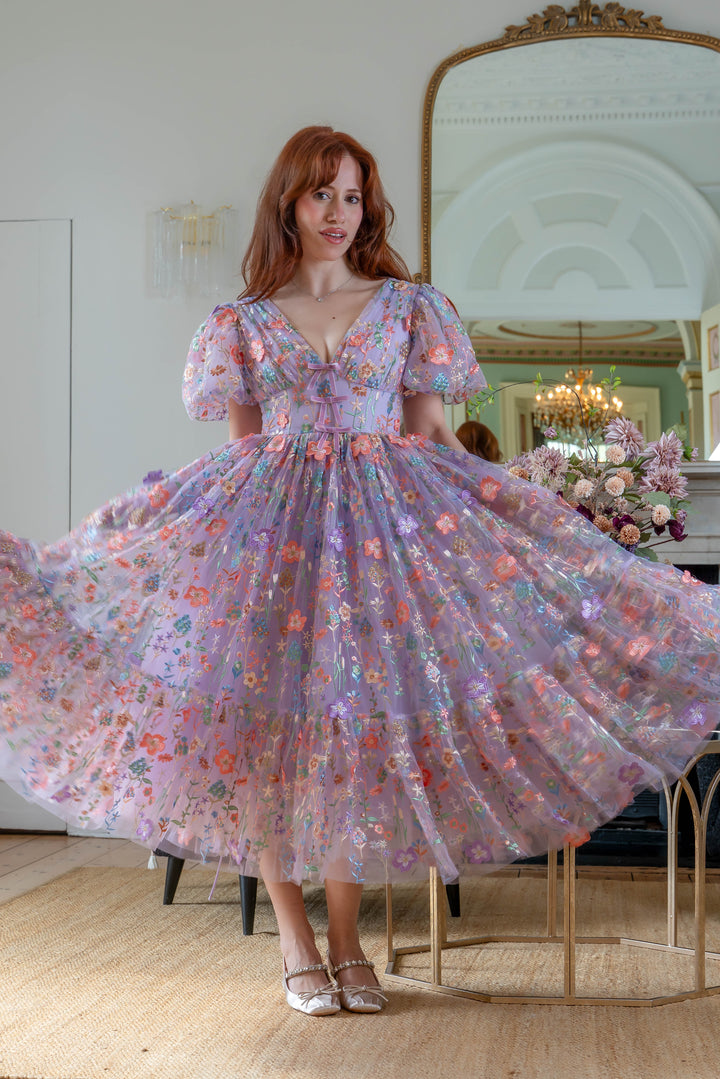 Enchanted Meadow Midi Dress - Violet - Fairy Tong