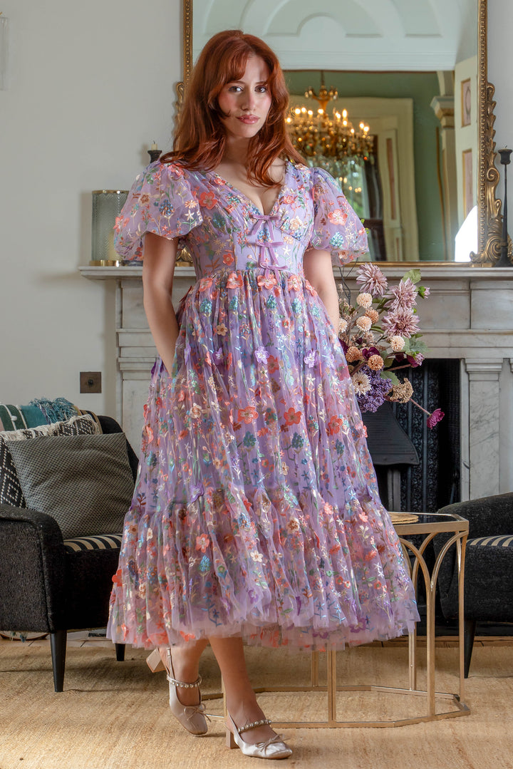 Enchanted Meadow Midi Dress - Violet - Fairy Tong