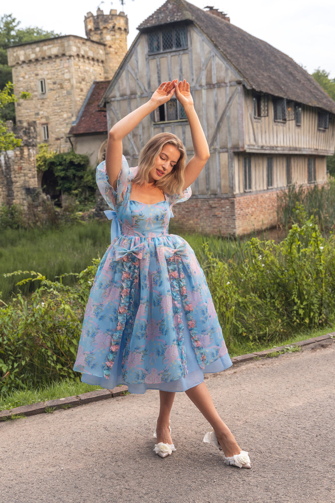 Rose Waltz Midi Dress - Soft Blue