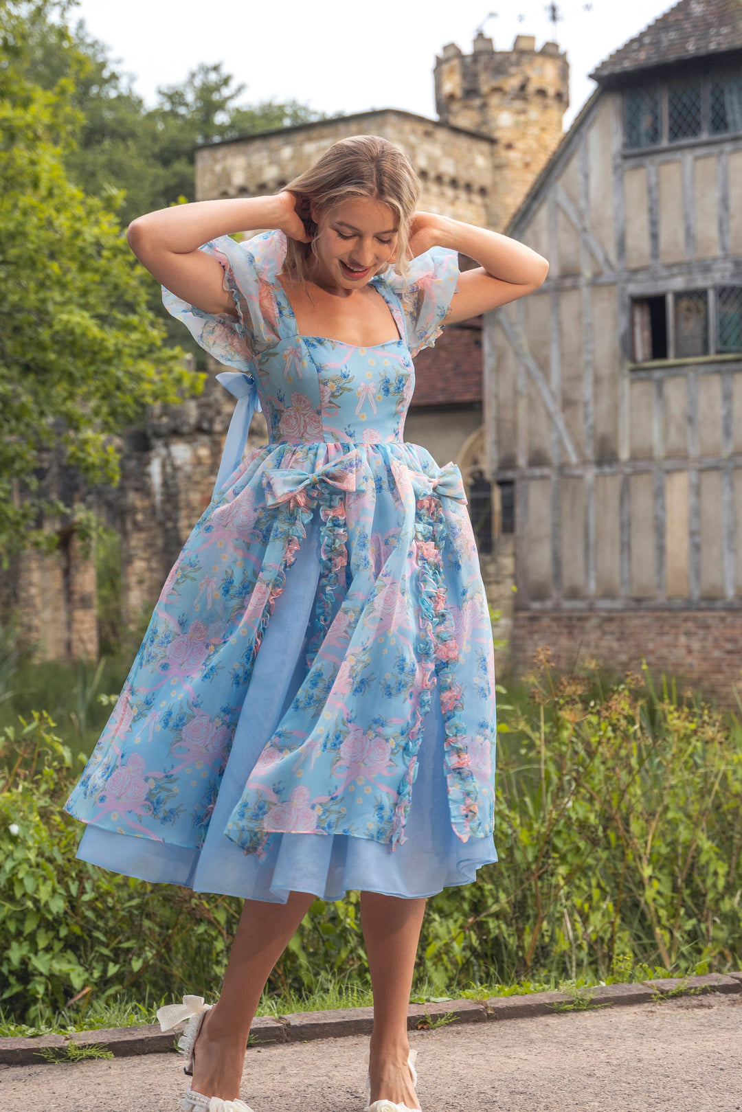 Rose Waltz Midi Dress - Soft Blue