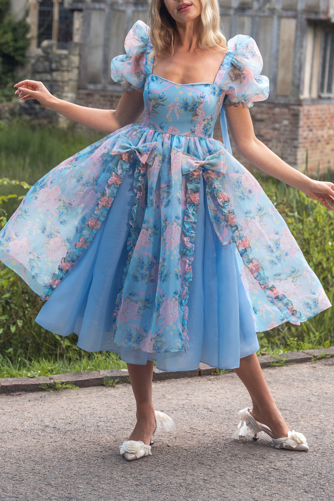 Rose Waltz Midi Dress - Soft Blue