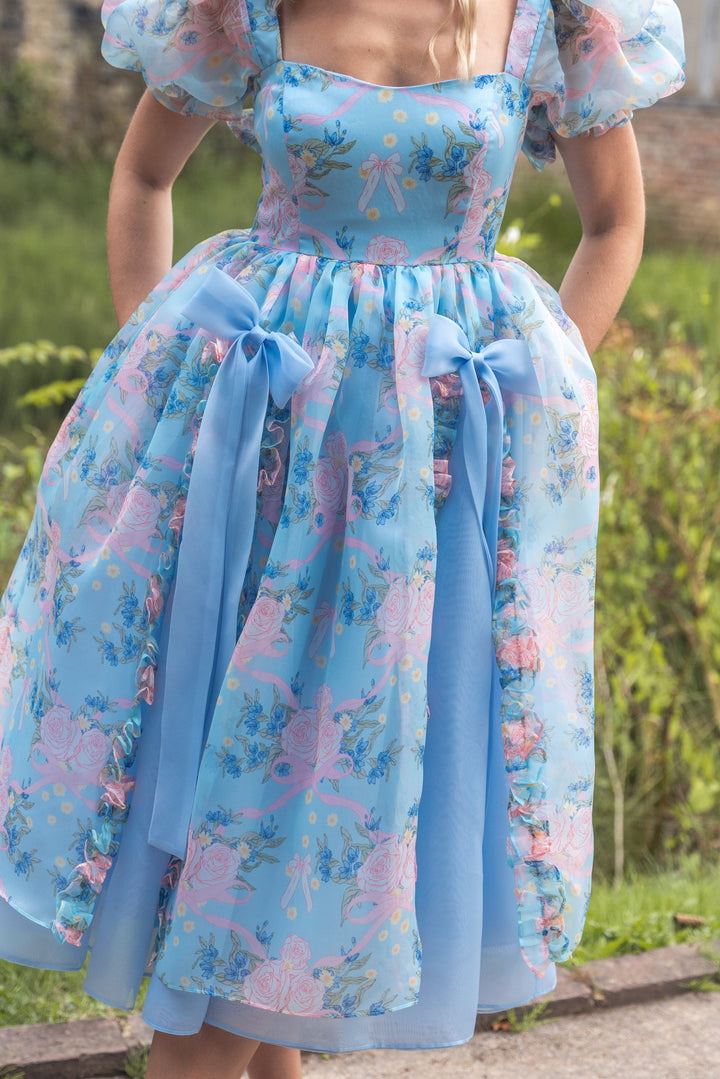 Rose Waltz Midi Dress - Soft Blue