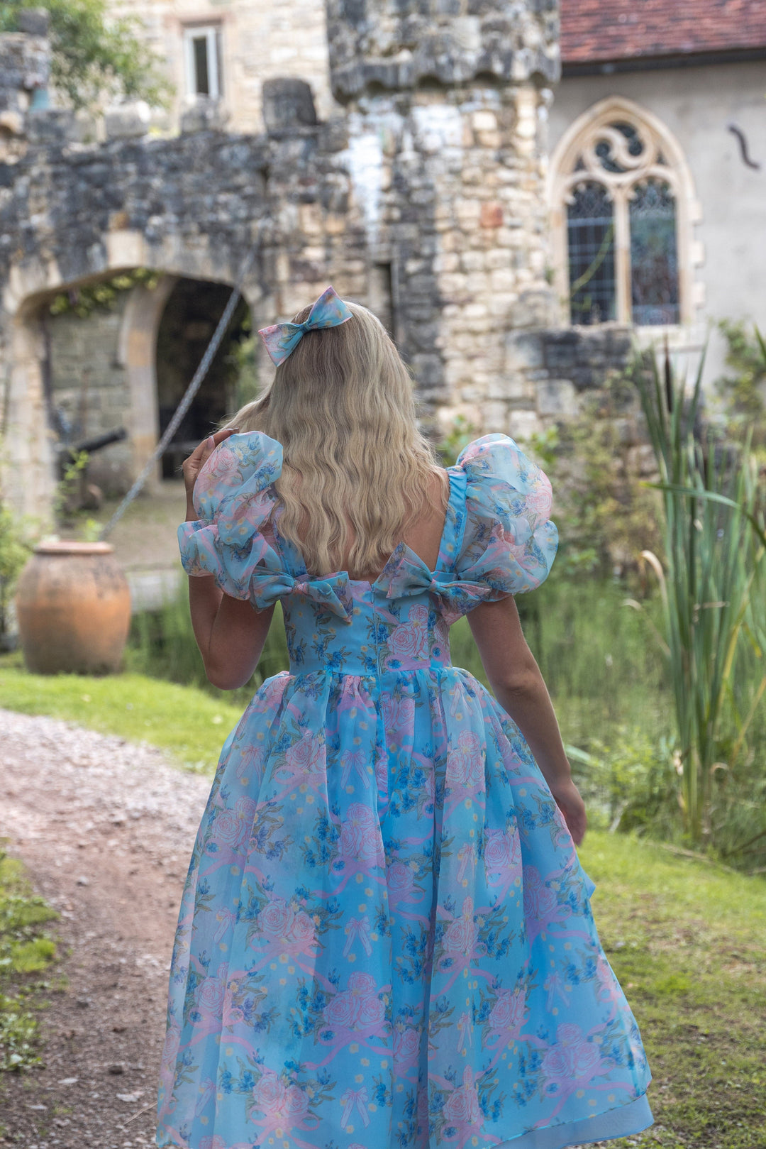 Rose Waltz Midi Dress - Soft Blue