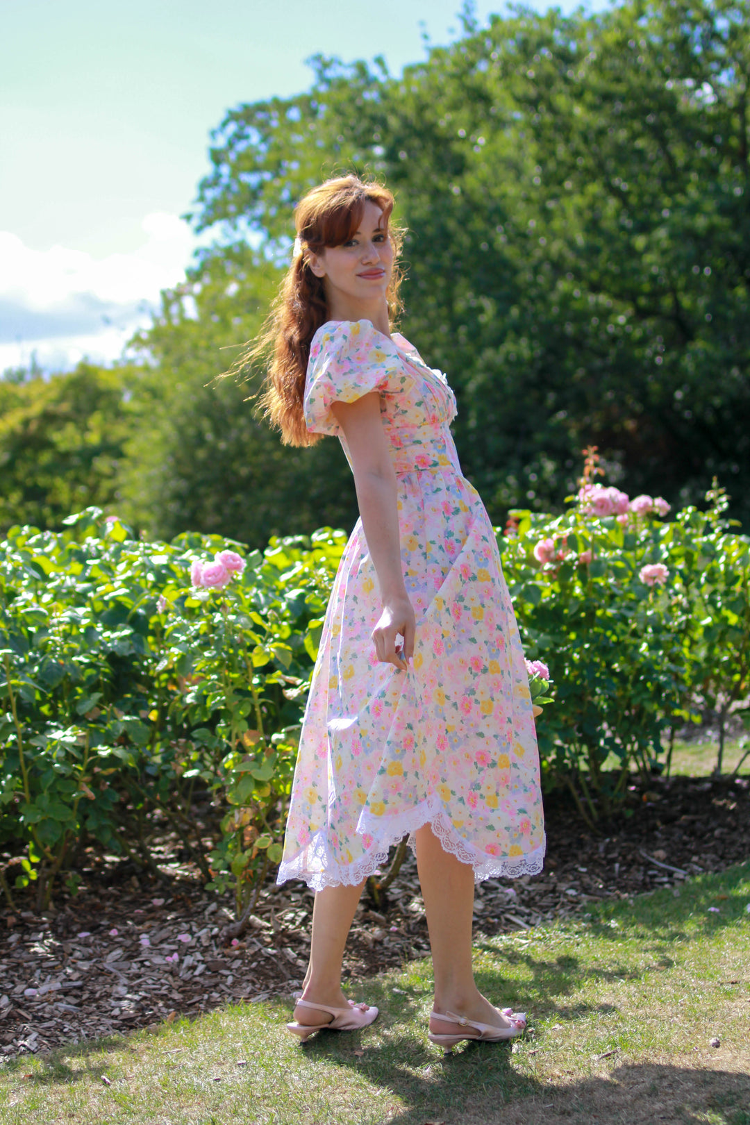 Painted Bloom Midi Dress - Pink