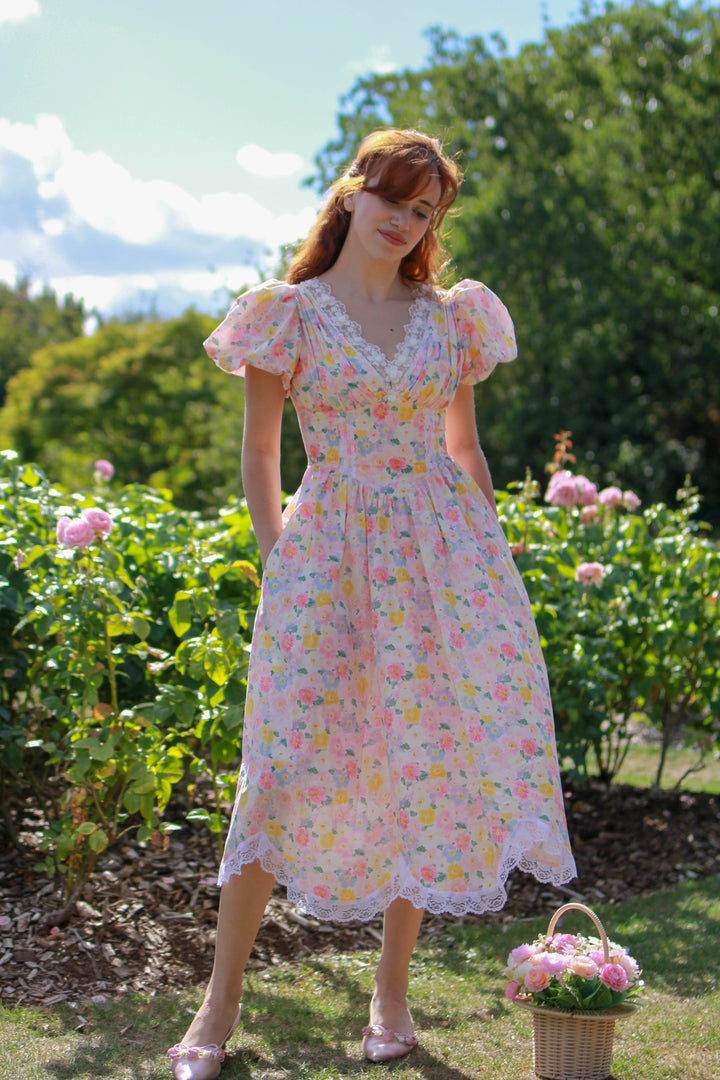 Painted Bloom Midi Dress - Pink