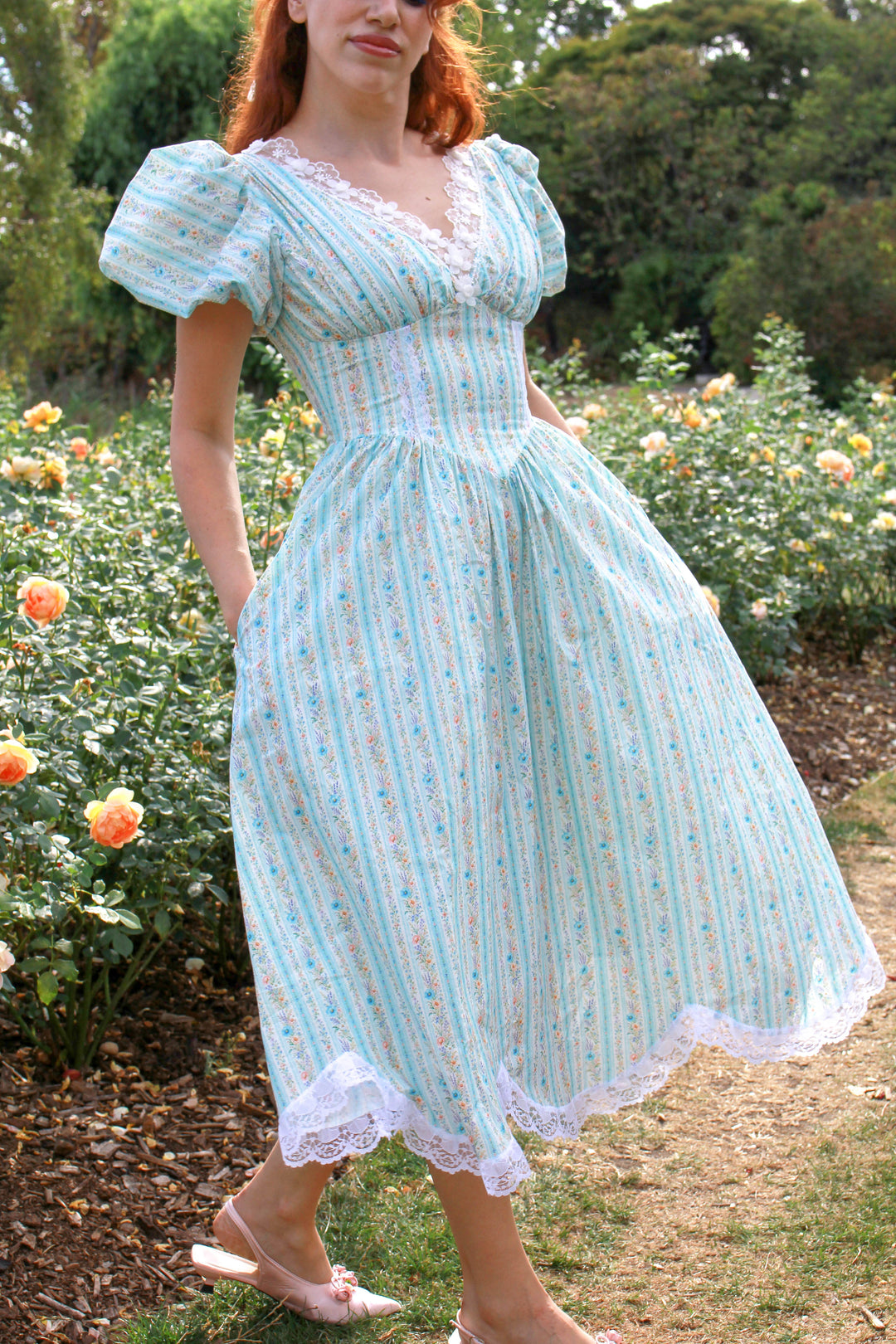 Secret Bloom Midi Dress - Blue
