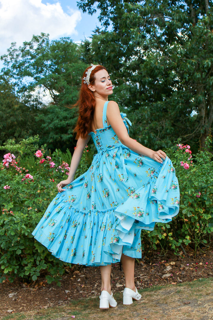 Botanical Heirloom Corset Midi Dress - Blue