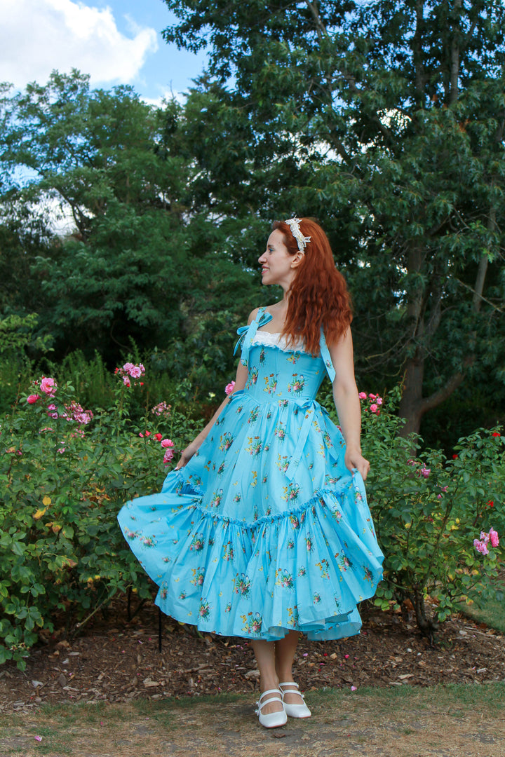 Botanical Heirloom Corset Midi Dress - Blue