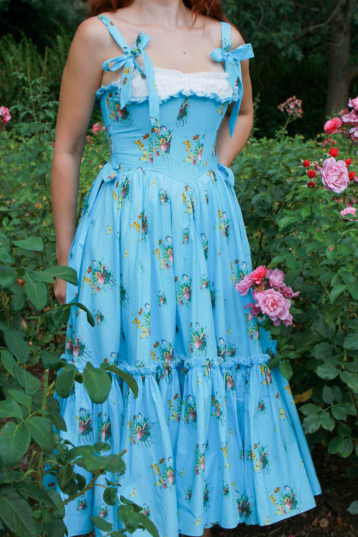 Botanical Heirloom Corset Midi Dress - Blue
