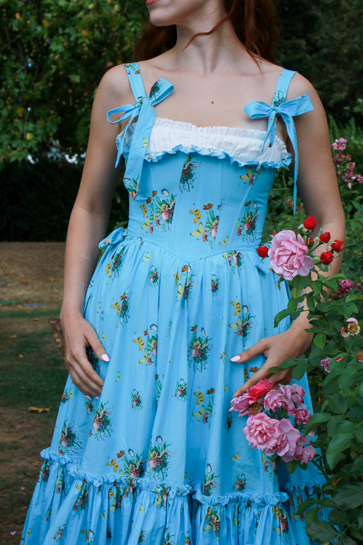 Botanical Heirloom Corset Midi Dress - Blue