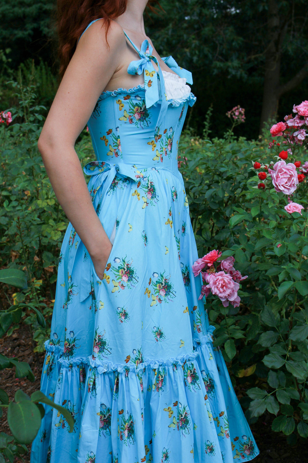 Botanical Heirloom Corset Midi Dress - Blue