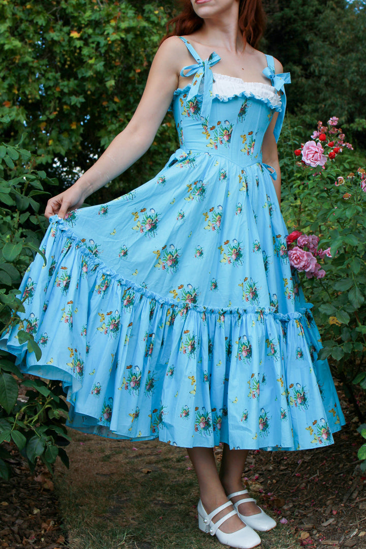 Botanical Heirloom Corset Midi Dress - Blue